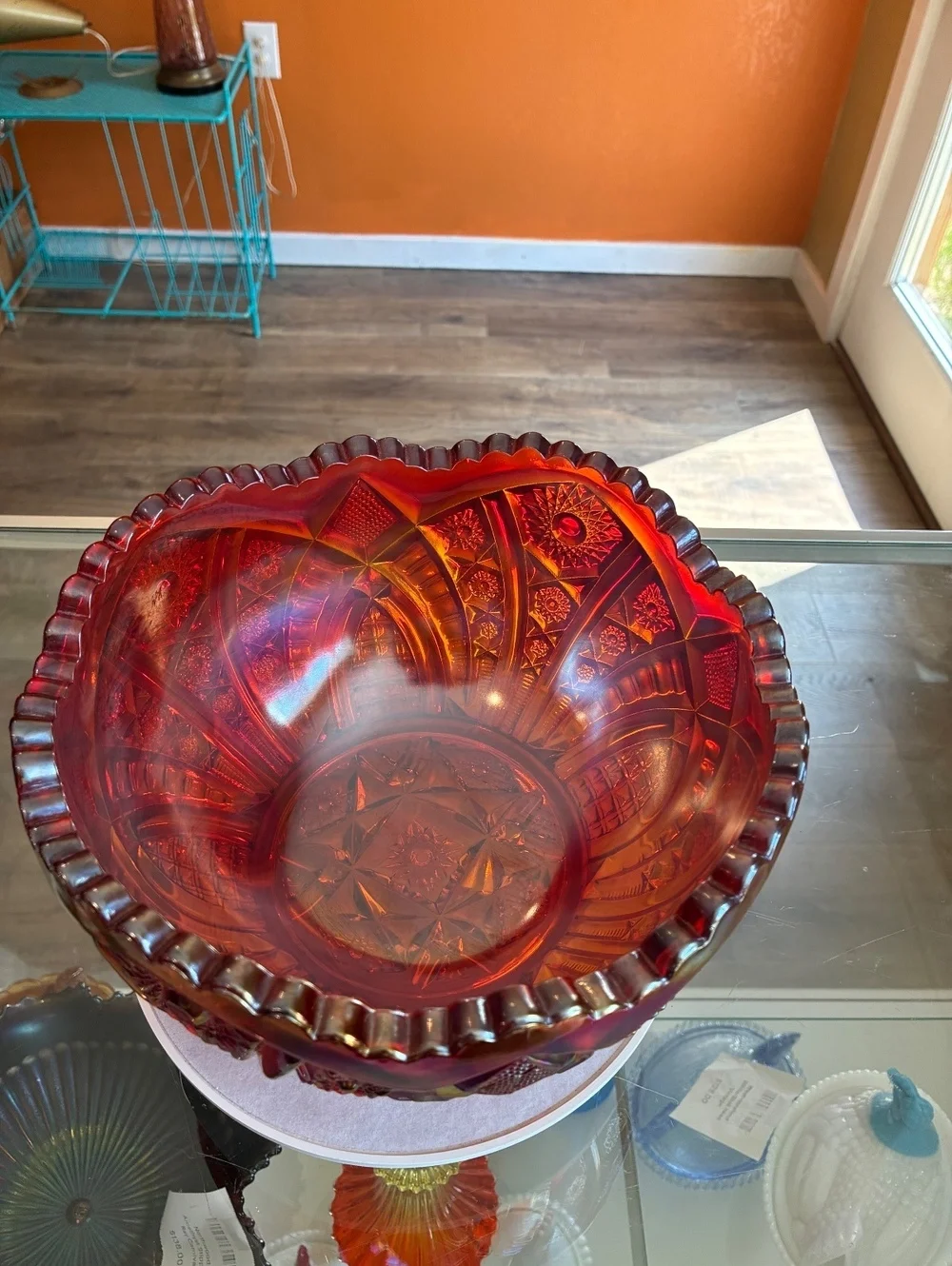Indiana Glass Heirloom Sunset Amberina Carnival Bowl Cadmium Glow 8.5